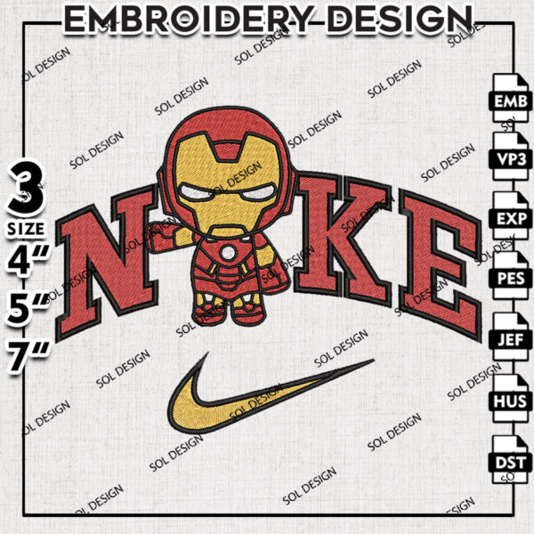 Nikey Iron Man Embroidery Files, Superhero Embroidery Design, MCU Embroidery Machine Emb File, Digital Download