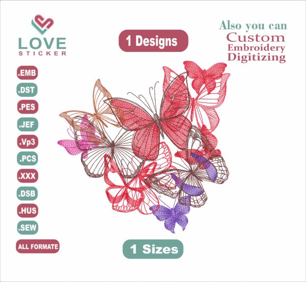 Flutter Into My Heart Butterfly, Embroidery Designs, Files Instant Download