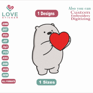 Bear haert Embroidery 1 Designs, Files Instant Download