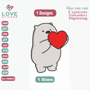 Bear haert Embroidery Designs, Files Instant Download