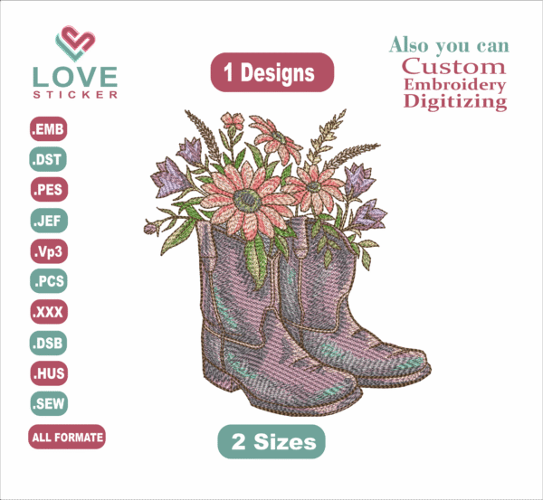 Farm Boots Bouquet Embroidery Designs,Embroidery Designs, Files Instant Download