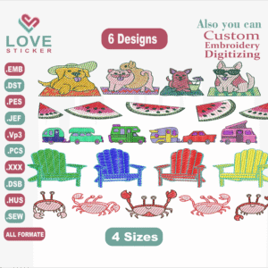 Sizzling Summer Border Embroidery , Files Instant Download