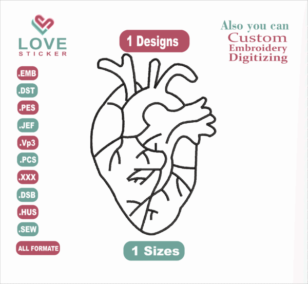 Human Heart Embroidery Designs,Embroidery Designs,Files Instant Download