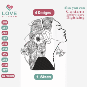 Beautiful Girl with Headphones Embroidery Designs,Embroidery Designs,Files Instant Download