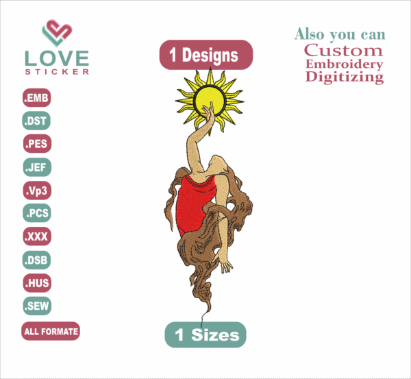 LADY SUN Embroidery Designs, Files Instant Download