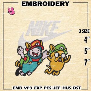 Adventure Time Mario Nike Embroidery Design files, Machine Embroidery Designs,Digital Download Embroidery