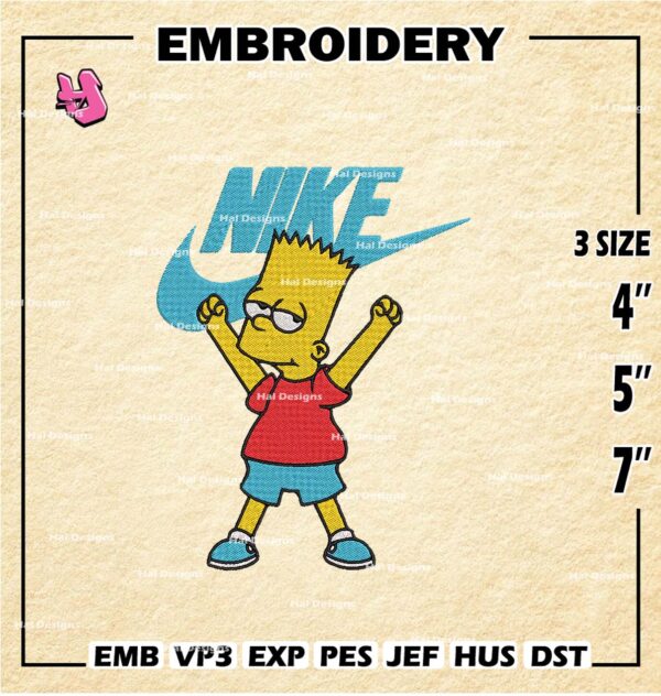 Bart Simpson Nike Embroidery Design files, Bart Simpson Machine Embroidery Designs,Digital Download Embroidery