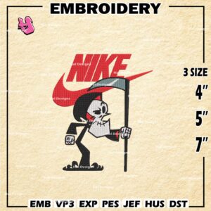 Grim With Nike Embroidery Design files, Grim Machine Embroidery Designs, Horror Digital Download Embroidery