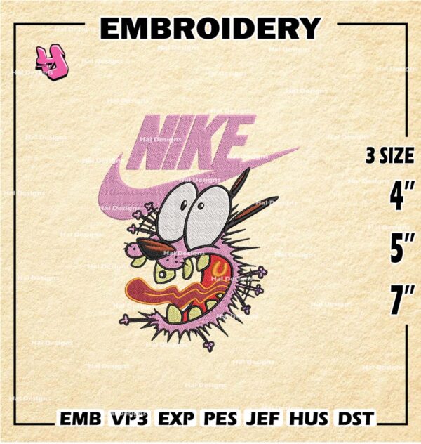 Cowardly Dog With Nike Embroidery Design files, Cowardly Dog Machine Embroidery Designs, Digital Download Embroidery