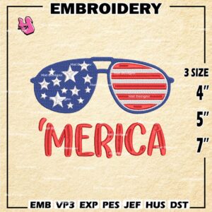 America Sunglasses Embroidery Designs, America Machine Embroidery Patte, Sunglasses Logo Embroidery Files
