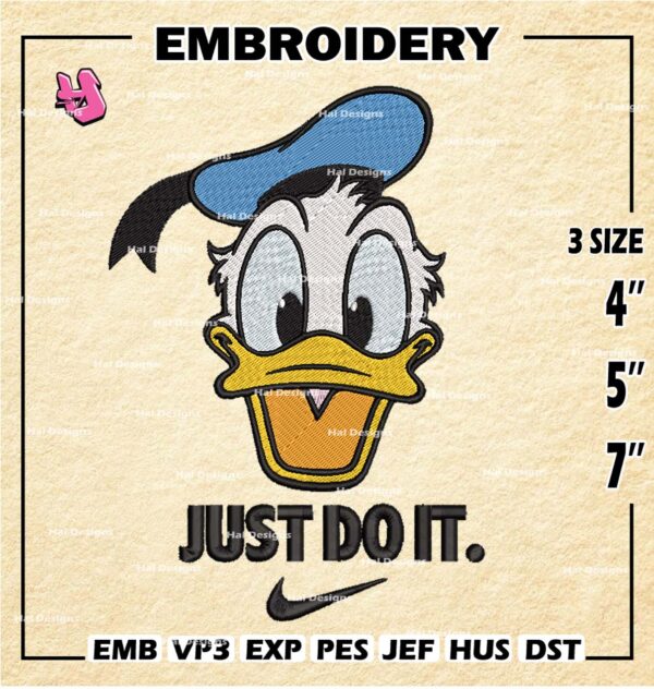 Nike Donald Duck Embroidery Design files, Just Do It Machine Embroidery Designs, Digital Download Embroidery