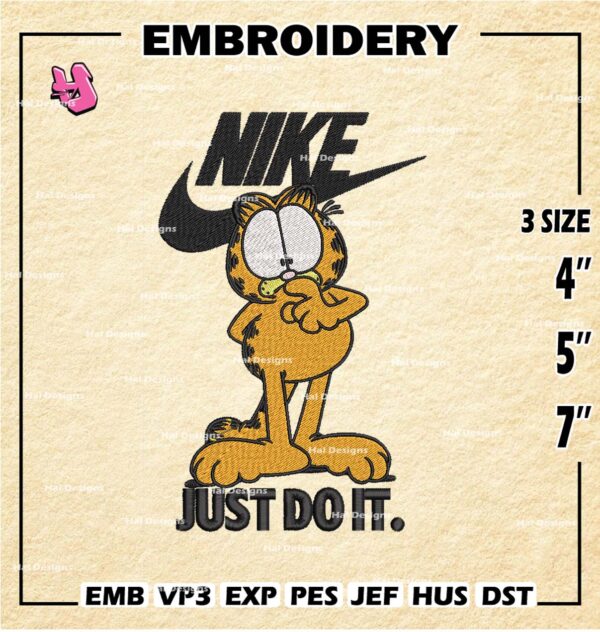 Nike Garfield Embroidery Design files, Garfield Just Do It Machine Embroidery Designs, Digital Download Embroidery