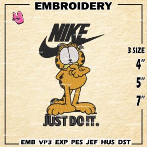 Nike Garfield Embroidery Design files, Garfield Just Do It Machine Embroidery Designs, Digital Download Embroidery