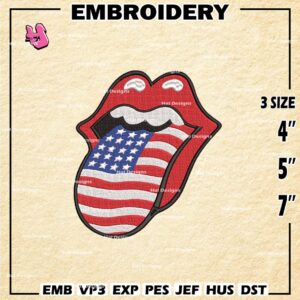 American Flag Tongue Embroidery Designs, 4th of July Machine Embroidery Patte, USA Logo Embroidery File