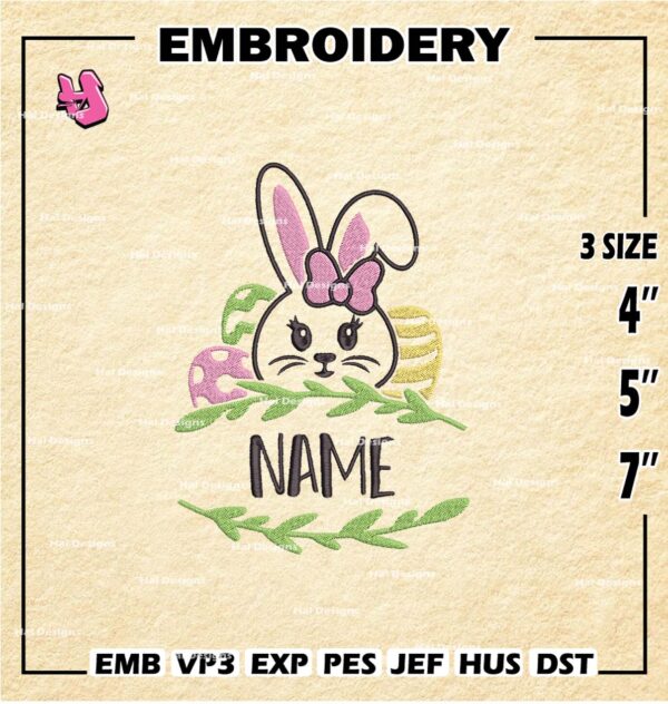 Bunny Girl Name Frame Embroidery Designs, Bunny Girl Machine Embroidery Patte, Happy Easter Logo Embroidery File
