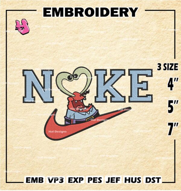 Nike Mr. Krabs Embroidery Designs, SpongeBob SquarePants Mouse Machine Embroidery Patte, Nike Logo Embroidery File.