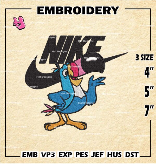 Toucan Sam Ni.ke Embroidery Designs, Toucan Sam Mouse Machine Embroidery Patte, Ni.ke Logo Embroidery File.
