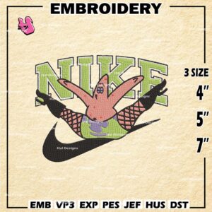 Patrick Star Ni.ke Embroidery Designs, Patrick Star Mouse Machine Embroidery Patte, Ni.ke Logo Embroidery File