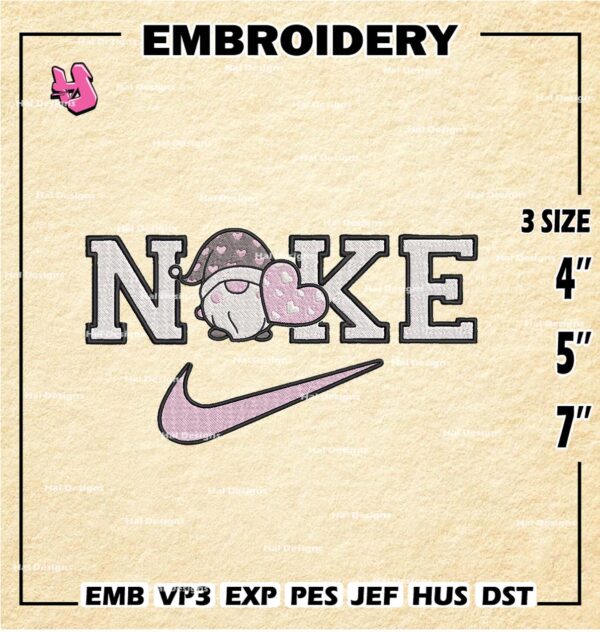 Nike Valentine Gnome Embroidery Designs, Gnome Machine Embroidery Design, Nike Embroidery Design, Embroidery Machin