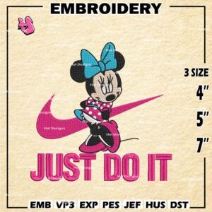 Nike Minnie Embroidery Designs, Just Do It Machine Embroidery Design, Embroidery Design, Embroidery Machin