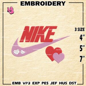 Nike x Heart Valentine Embroidery Designs, Love Machine Embroidery Design, Nike Embroidery Design, Embroidery Machin.