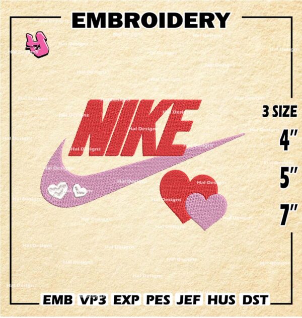 Nike x Heart Valentine Embroidery Designs, Love Machine Embroidery Design, Nike Embroidery Design, Embroidery Machin.