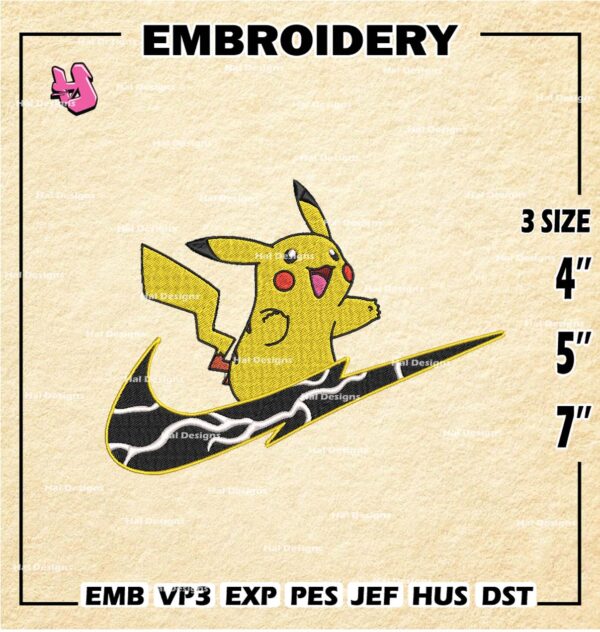 Nike Pikachu Embroidery Designs, Pokemon Machine Embroidery Design, Anime Embroidery Design, Embroidery Machin