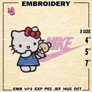 Nike Hello Kitty Embroidery Designs, Hello Kitty Swoosh Machine Embroidery Design, Embroidery Design, Embroidery Machin