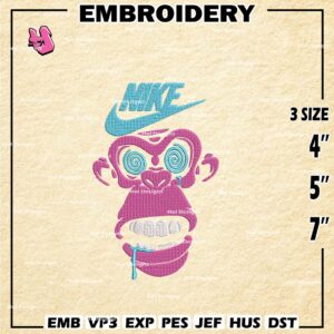 Nike Monkey Embroidery Designs, Monkey Swoosh Embroidery Design, Monkey Nike Embroidery Design, Embroidery Machin