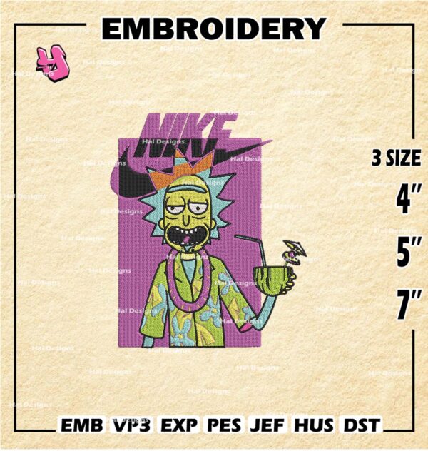 Nike Rick Swoosh Embroidery Design files, Rick and Morty Machine Embroidery Designs, Digital Download Embroidery