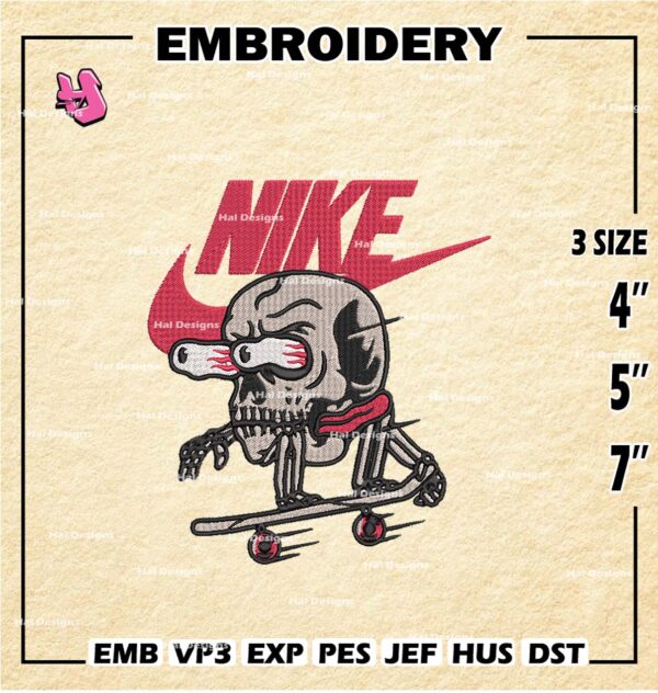 Skull Swoosh Nike Embroidery Design files, Fashion Bands Machine Embroidery Designs, Digital Download Embroidery