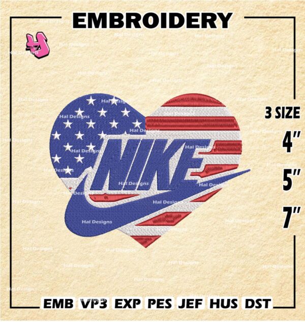 4th Of July Hear Nike Embroidery Design files, 4th Of July Machine Embroidery Designs, Digital Download Embroidery