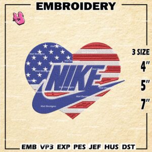 4th Of July Hear Nike Embroidery Design files, 4th Of July Machine Embroidery Designs, Digital Download Embroidery