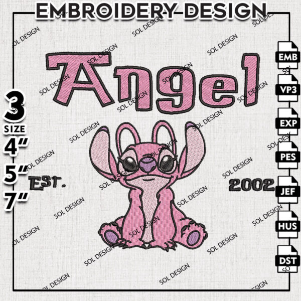 Disney Angel Est 2002 Embroidery Designs, Lilo & Stitch Embroidery, Disney Embroidery Files, Machine embroidery Files, Digital Download