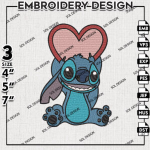 Stitch With heart Machine Embroidery Designs, Lilo & Stitch Embroidery, Disney Embroidery Files, Machine embroidery Files, Digital Download