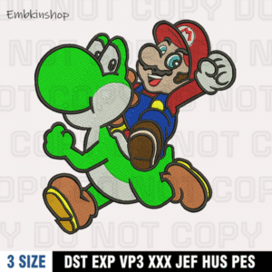 Mario and Yoshi Embroidery Design, Super Mario Embroidery Design ,Machine Embroidery Design File