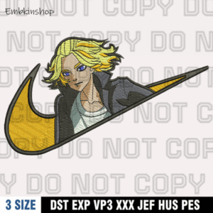 Nike x Tokyo Revengers Mikey Embroidery Design , Tokyo Revengers Embroidery Design,Machine Embroidery Design File