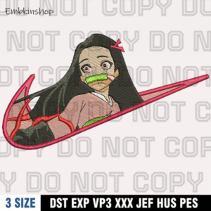 Nike x Nezuko Embroidery Design File, Kimetsu No Yaiba Anime Embroidery Design