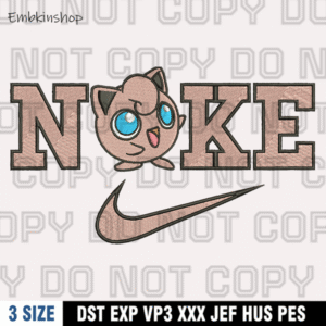 Nike x Jigglypuff Embroidery Design, Pokemon Embroidery Design ,Machine Embroidery Design File