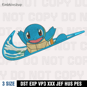 Nike x Squirtle Embroidery Design,Pokemon Embroidery Design ,Machine Embroidery Design File