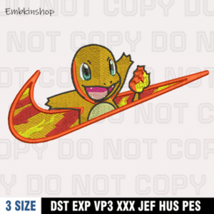 Nike x Charmander Embroidery Design, Pokemon Embroidery Design