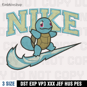 Nike Squirtle Embroidery Design , Pokemom Embroidery Design , Digital Download