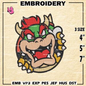 Bowser Head Embroidery Design files, Super Mario Machine Embroidery Designs, Mario Kart Digital Download Embroidery