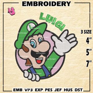 Luigi Embroidery Design files, Super Mario Machine Embroidery Designs, Super Mario Bros Digital Download Embroidery