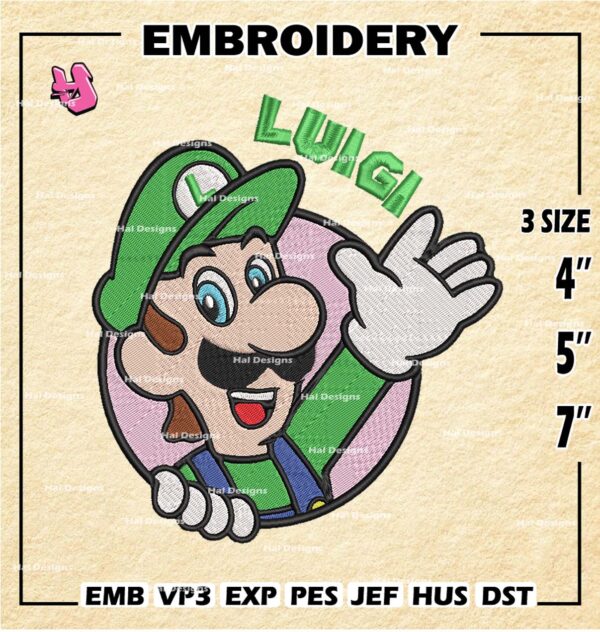 Luigi Embroidery Design files, Super Mario Machine Embroidery Designs, Super Mario Bros Digital Download Embroidery