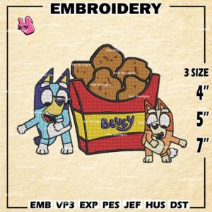 Nike Bluey And Bingo With Chicken Nuggets Box, Bluey And Bingo Machine Embroidery Designs, Digital Download Embroidery