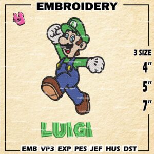 Luigi Embroidery Design files, Super Mario Machine Embroidery Designs, Mario Bros Digital Download Embroidery