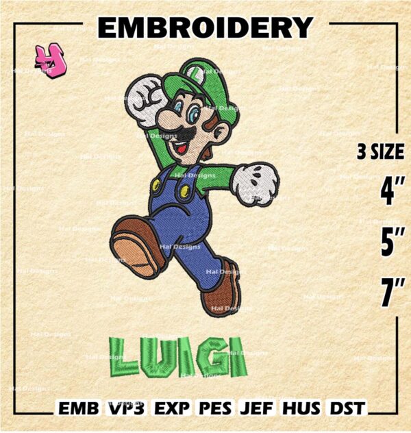 Luigi Embroidery Design files, Super Mario Machine Embroidery Designs, Mario Bros Digital Download Embroidery