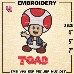 Toad Embroidery Design files, Super Mario Machine Embroidery Designs, Mario Kart Digital Download Embroidery
