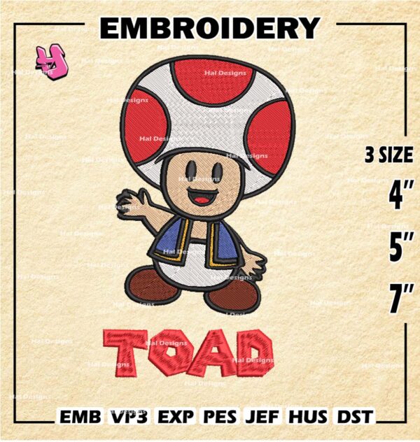 Toad Embroidery Design files, Super Mario Machine Embroidery Designs, Mario Kart Digital Download Embroidery